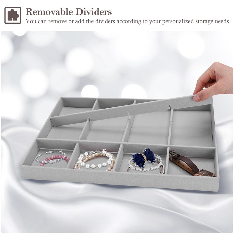 ProCase Stackable Large Jewelry Drawer Organizer, 3 Pack Velvet Jewelry