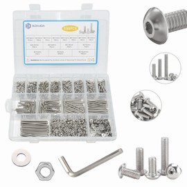 WZHUIDA 1080 Pieces M3 Screws Nuts and Washers Assortment Set, 6 mm - 50 mm, Stainless Steel Rounded Head Screws with Hexagon Socket Screws Nuts Set with Wrenches