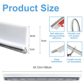 AIMIXUN 1 PCS Door Draft Stopper with Brush, Under Door Seal for Exterior/Interior Doors, Bottom of Door Sweep, Door Soundproofing Strip and Dust/Noise/Hot or Cold Air Insulation, 2" W x 39" L (White)