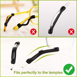 iGeyzoe Eyeglasses Temple Tips, 16 Pairs Silicone Eyeglasses Retainers Sleeve Retainer Anti-Slip Safety Eyewear Retainers Spectacle Stay For Eyeglasses, Sunglasses, Reading Glasses (Black Temple Tip)