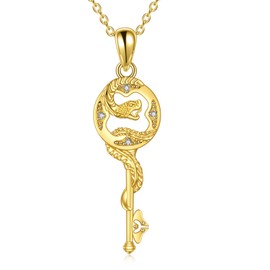 Gold Plated Sterling Silver Snake Necklace Key Pendant Jewelry for Women Girls