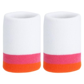 PATIKIL Sports Wristband Sweatbands for Men and Women, 2 Pcs Breathable Tennis Wrist Bands Absorbent Sweat Band for Basketball Football Baseball Running Gym, White/Pink