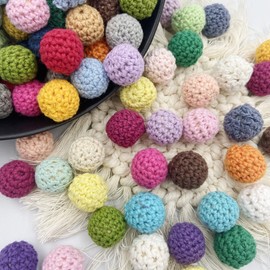 Kojoon Wooden Cotton Crochet Beads 16 mm 50 Pieces Mix Colour Beads for DIY Necklace Bracelet
