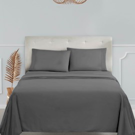 Clara Clark Bed Sheets, Premier 1800 Series 4 Piece Bed Sheet Set, Deep Pocket, Wrinkle, Fade, Stain Resistant, Luxury Soft Bedding Sheets & Pillowcases, Split King, Charcoal Gray