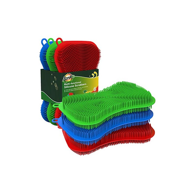 6 Pack Silicone Scrubbing Sponge by SCRUBIT - Real Silicon