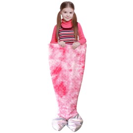 Stoinsto Thick Mermaid Tail Blanket Quilt for Cold Days, Soft Warm Winter Sleeping Bag with Plush Filling & Iridescent Shimmer Fish Tail, Wearable Cozy Flannel Snuggle Blanket, Rose Pink White