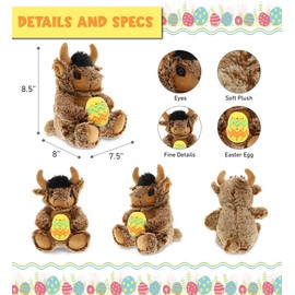 DolliBu Super Soft Sitting Buffalo with Yellow Easter Egg Plush - Cute Stuffed Animals for Easter Basket, Easter Egg Stuffed Animal Spring Toys for Girls, Boy, Baby - 8.5 Inches