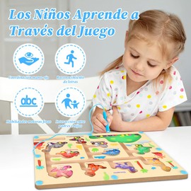 YUJWW Laberinto Magnético, Juguetes Didácticos para Niños, Juego de Combinar Colores y Números, Tablero de Dibujo Magnético con Desarrollan Coordinación Ojo-Mano y Concentración para Niños 1 a 6 Años