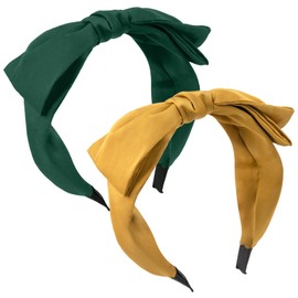Mirlern 2-Piece Big Bow Headbands for Women, Cute Fashion Bowknot Hairbands, Wide Non-Slip Hair Hoop Accessories (Green & Yellow)