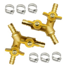 BesNPT 1/4" Hose Barb valve, Brass 3 Way Shut Off Valve Y Shaped 2 Switch Ball Valve (Pack of 2)