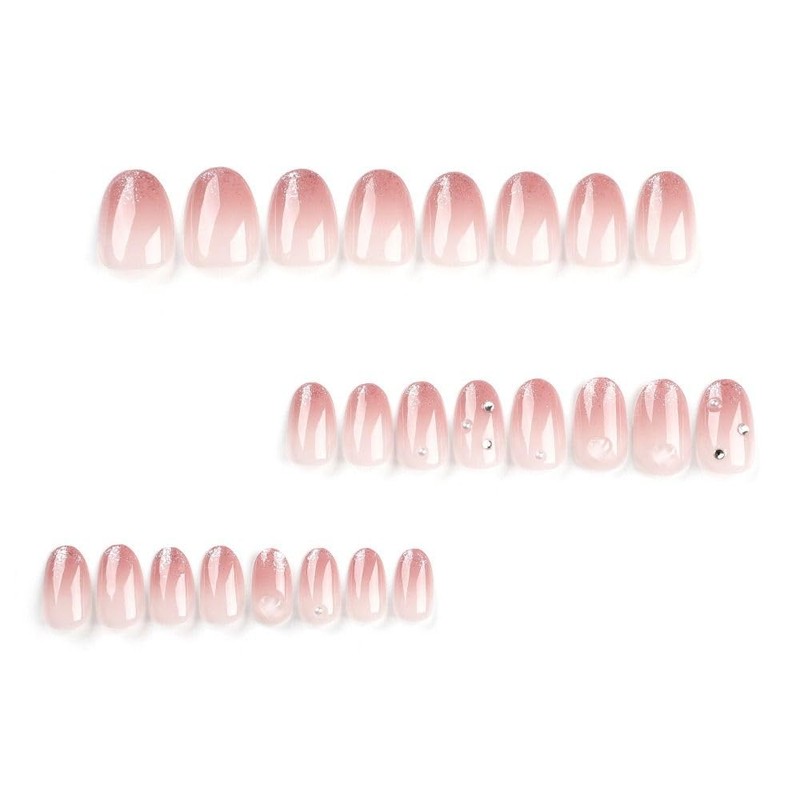 24pcs Short Oval False Nail French Gradient Pink Press On