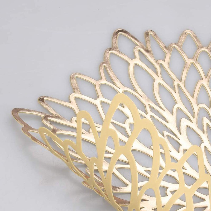 4PCS Golden Round Flower Placemat, Pressed Vinyl Placemats, Round Hollow