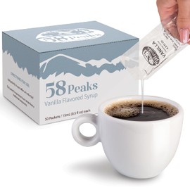 58Peaks Vanilla Flavored Syrup Sweetener Packets for Hot and Cold Drinks | To-Go Syrup Flavoring Perfect for Coffee, Tea, Milkshake and More | Flavored Coffee Syrups for Travel | 15mL | 50-Pack