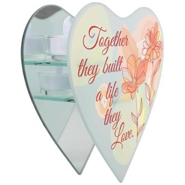 Elanze Designs Together They Built A Life They Love - 8x2.5 Inch Red with White Frosted Glass - Wall Mounted Heart Shaped Candle Holder - 3 LED Tealight Candles Included