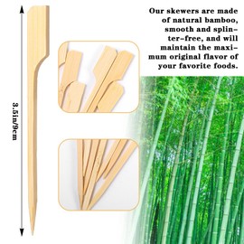 100 PCS Bamboo Skewers 3.5 Inch Food Appetizer Toothpicks Wooden Paddle Skewer Mini Food Sticks for Cocktail, Marshmallow, Fruit, Grilling, Drink, BBQ, Barbecue, Yakitori Chicken, Fondue, Roasting