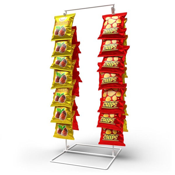 DS THE DISPLAY STORE Potato Chip Rack Display with 26 Clips, 2-Row Chip Stand Display for Party, Countertop Chip Bag Holder, White Greeting Card Display Rack, Snack Rack Display Stand
