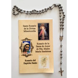 Dreams Gate Inc Santo Rosario de la Divina Misericordia, Rosario de la llama de amor de Nta. Madre Maria Santisima, Rosario del Espiritu Santo Libro Grande y Stainless Steel Rosario