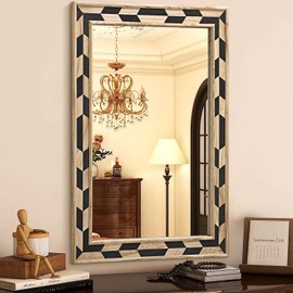 JJUUYOU Rustic Mirrors for Wall Rectangle Wood Frame Mirror Hanging Mirror Decorative for Farmhouse Bedroom Bathroom Living Room Large 26"x18"