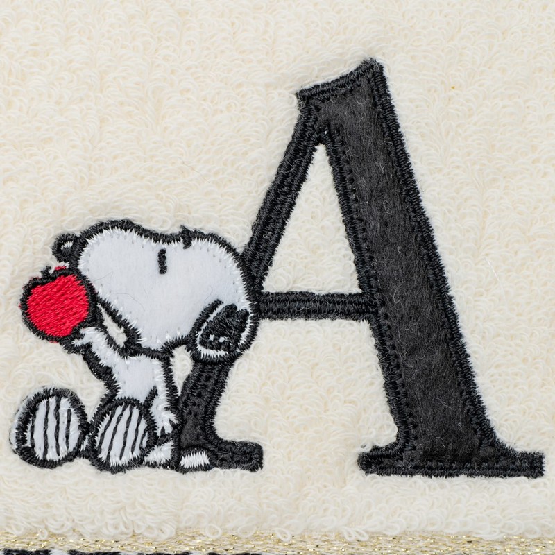 Tsujiseru Snoopy Mini Towel 25cm Initial A Embroidered White