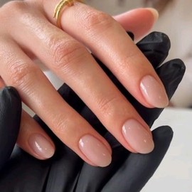 modelones Kit de uñas postizas semitransparentes ovaladas con pegamento, adhesivos, lima, almohadilla de preparación y palito de manicura, 32 unidades
