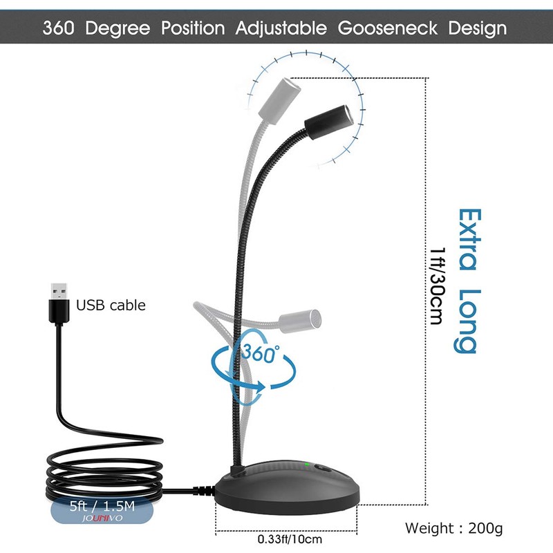 JOUNIVO USB Microphone, 360 Degree Adjustable Gooseneck Design, Mute Button