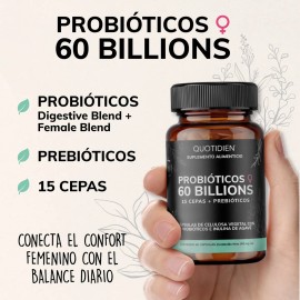 🌸✨ Quotidien Probióticos Mujer + Prebióticos | 15 Cepas + Inulina de Agave | 60 Cápsulas 💊🌿