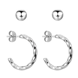 BONNYBIRD® BonnyTwist Premium Hoop Earrings Set - Women's Earrings Made of Surgical Steel in Silver, Gold and Rose Gold, 100% Waterproof and Very Skin-Friendly (20 mm), Stainless Steel, Not applicable