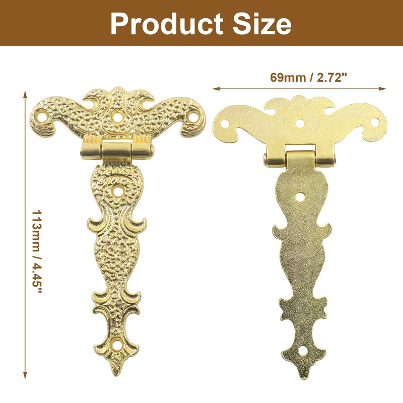 Unlorspy 4Pcs Antique Gold Medieval Door Hinges, 4.45" x 2.72"