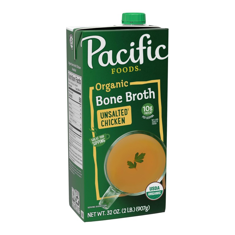 Pacific Foods Organic Unsalted Chicken Bone Broth, 32 oz Carton