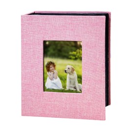 HENPISEN Photo Album 4x6 with 200 Pockets, Slip-in Picture Albums, Linen Cover Memory Book with Front Window, Black Page Vertical Photo Book for Wedding, Family, Anniversary, Baby, Vacation(Pink)