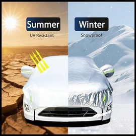 Media Funda Coche Cubierta Parabrisas Funda para Parasol Cubierta para automóviles para Hielo y Nieve Impermeable 210D con algodón (Sedán)