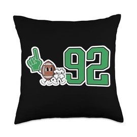 Retro Football Player Apparel Retro Green Foam Finger Football Player #92 Throw Pillow, 18x18, Multicolor