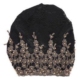 Slouchy Bonnet Casual Fashion Beaded Lace Breathable Loose Lazy Chemical Beanie for WomenBlack