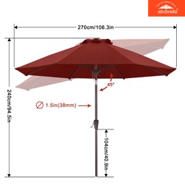 ABCCANOPY 5-Year No Fading 9FT Patio Umbrella, Outdoor Table Umbrella with 8 Sturdy Ribs for Deck, Backyard, Garden, Yard (Burgundy)