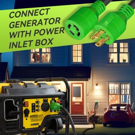 RVMATE 4 Prong 30 Amp 15 Feet Generator Extension Cord, NEMA L14-30P/L14-30R, 125/250V Up to 7500W 10 Gauge SJTW Generator Cord, ETL Listed