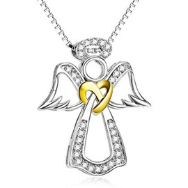 Guardian Angel Necklace 925 sterling silver guardian angel heart knot with zirconia necklace, 45.7 cm, box chain