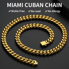 Mens Gold Cuban Link Chain, Miami Cuban Chain Necklace for Men, 9mm Wide Hip Hop Mens Jewelry, 20"