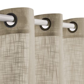 VOILYBIRD Palma Linen Textured Semi Sheer Curtains for Living Room 96 Inches Long Draperies Curtains Bronze Grommet (52''W x 96''L, 2 Panels, Tan)