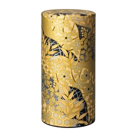 野口熊太郎茶園 Japanese Tea Canister Tin Golden Pattern/Double Lid/Japanese Washi Paper Pasted /200g Tea Capacity/Loose Leaf Tea Storage/Storage Container with Lid