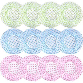 12 Piezas Gorros De Baño Impermeable Para Mujer Gorros de Ducha,elástica Capa de Ducha,Gorro de Dormir de Ajustable,para Mujer Spa Salon,Maquillaje,Ba