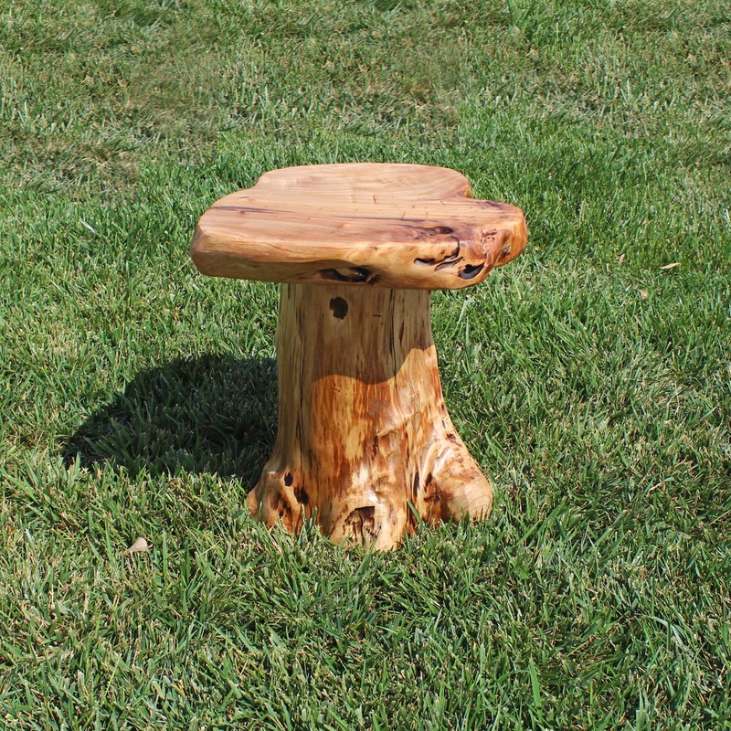 WELLAND Natural Cedar Stump Stool, 14" End Table, Live Edge