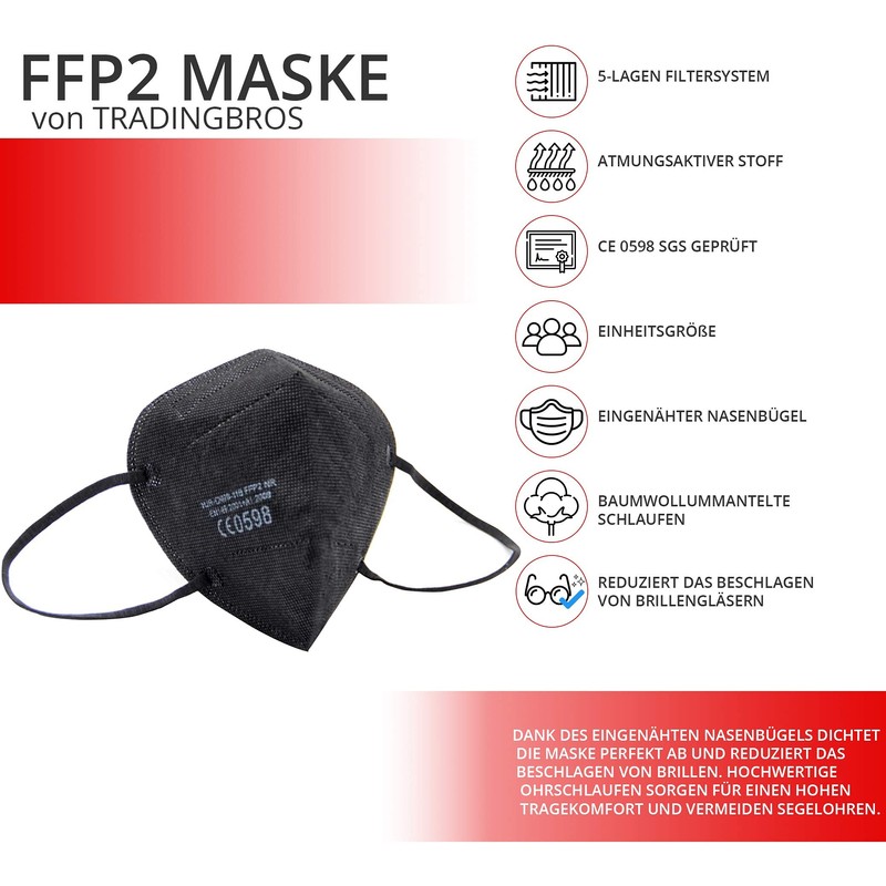 FFP2 Mask Respirator Mask without Valve Pack of 10 Black.