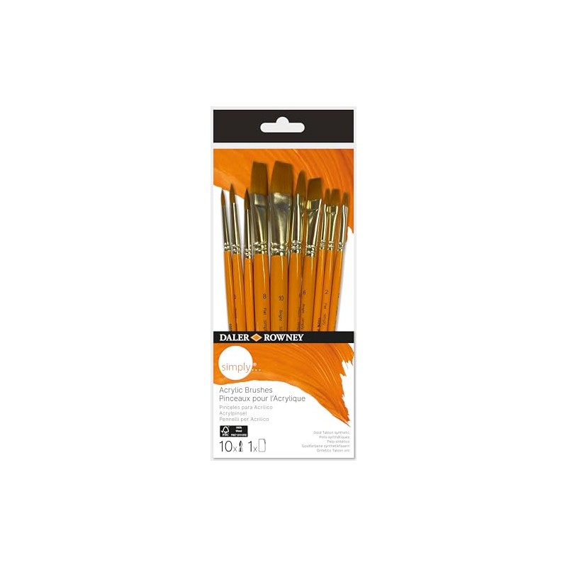 Daler-Rowney Simply Gold Taklon Synthetic Hair Acrylic Brush Set with
