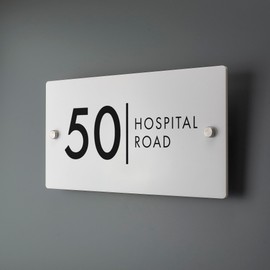 Matt White Address House Sign - 297mm x 148mm Contemporary Modern House Number Printed Address Signage