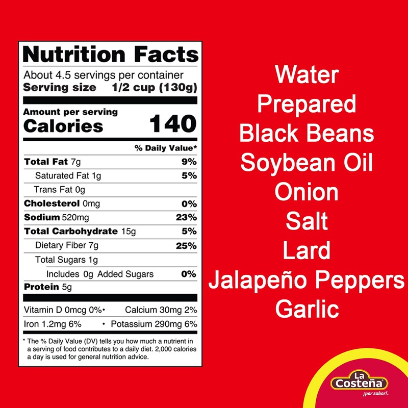 La Costeña Refried Black Beans, 20.5 Ounce Can (Pack of