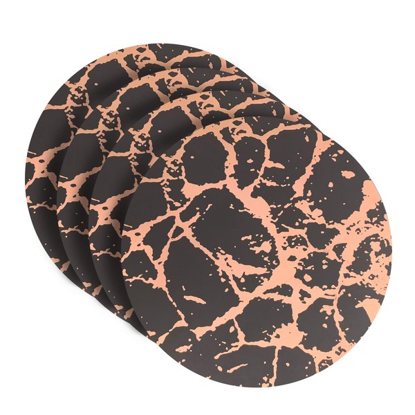 Dainty Home Black Rose Gold Marble Round Cork Placemats -