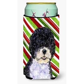 Caroline's Treasures SS4559TBC Portuguese Water Dog Candy Cane Holiday Christmas Tall Boy Beverage Insulator Beverage Insulator Hugger, Tall Boy, multicolor