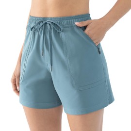 Cosmolle Women's 5" Hiking Cargo Shorts Quick Dry Athletic Shorts for Camping Travel Golf with Zipper Pockets Water Resistant (Blue, Medium)