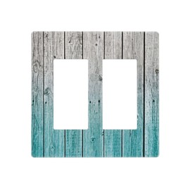 Rustic Teal Blue Wood Plank 2 Gang Double Rocker/Decora Light Switch Cover Decorative Outlet Wall Plate Electrical Faceplate Screwless