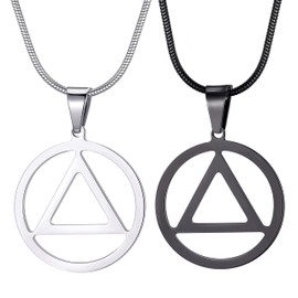 Sobriety Necklace for Men AA Recovery Triangle Pendant Necklace 22 Inch Stainless Steel Snake Chain for Men, BFF Necklace for 2